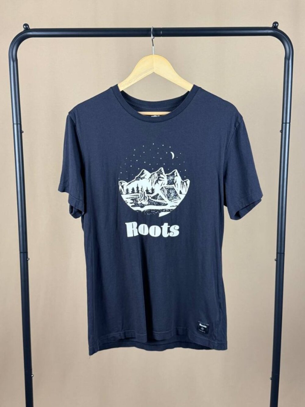 Roots Navy Mountain Camping Graphic T-Shirt Men’s Size Medium